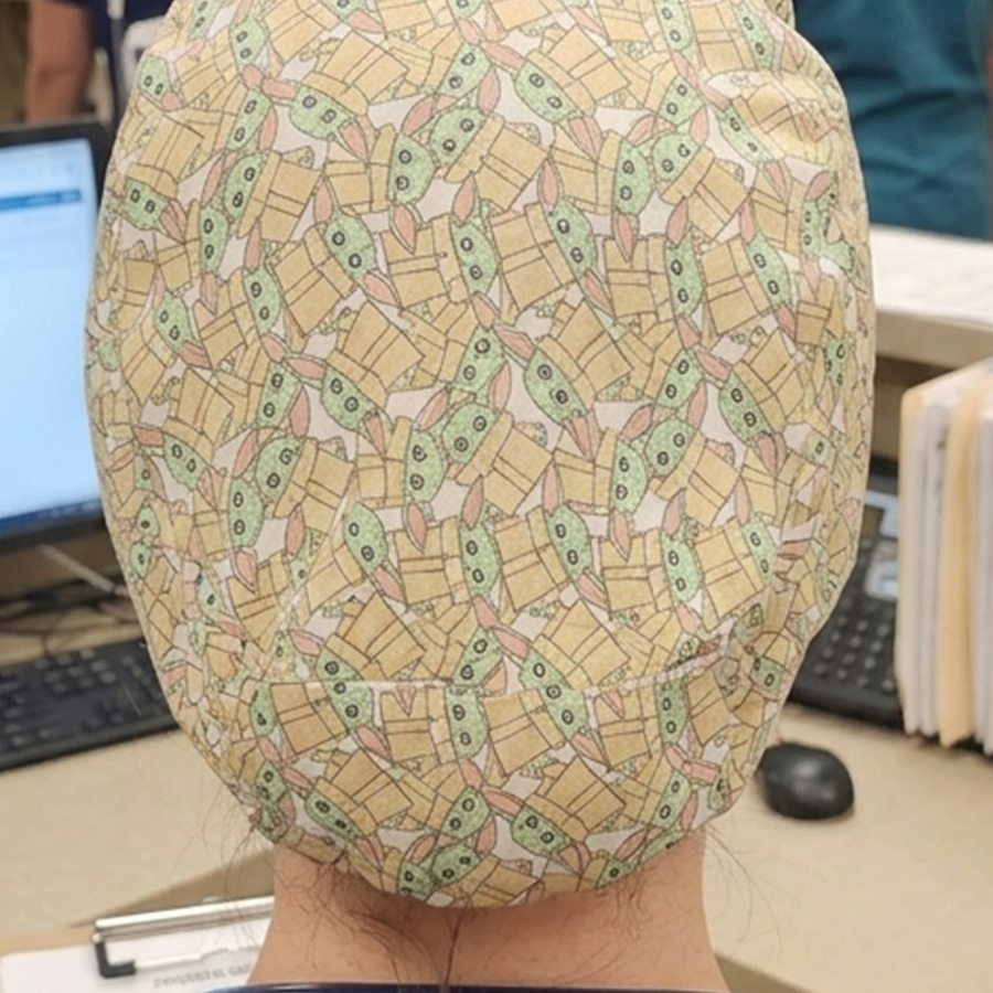 Custom scrub cap print detail